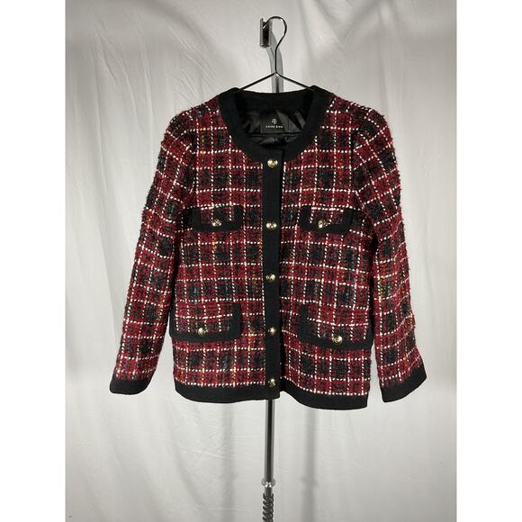 Anine Bing 'Lydia' Red Wool Checked Boucl�-Tweed Jacket Size S - Picture 2 of 5